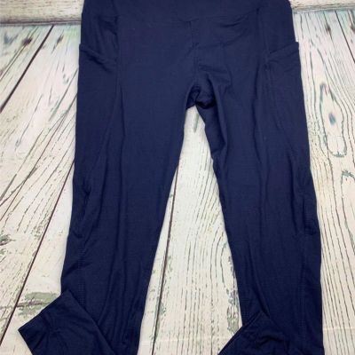High Waisted Leggings Pockets Women Soft Elastic Tummy Control Large Blue