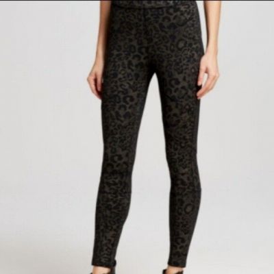 Free People leopard print black metallic pull on pants leggings S