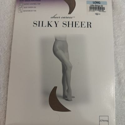 JCPENNEY PANTYHOSE SHEER CARESS SILKY SHEER SATINY CONTROL TOP LONG LITTLE BEIGE