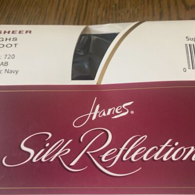 Vtg Hanes Silk Reflections Thigh Highs Silky Sheer Sandalfoot NAVY sz AB