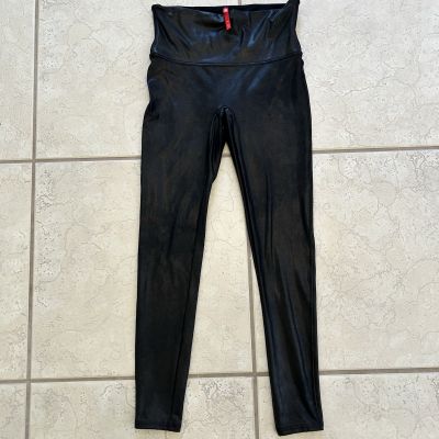 SPANX Faux Leather Leggings Women’s L Black High Waisted Stretchy Pull On Pants