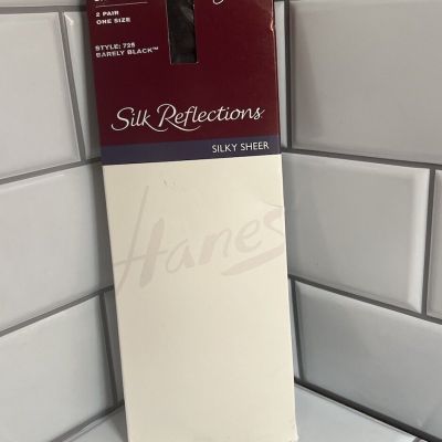 Hanes Silk Reflections Silky Sheer Knee Highs pantyhose 2-Pairs Barely Black NEW
