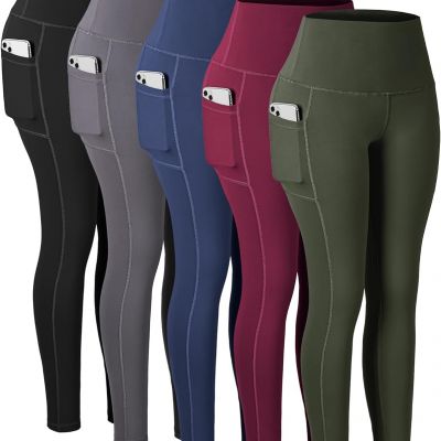 Leggings XL Pockets Women 5-Pack High Waisted Tummy Control Workout Yoga Pants