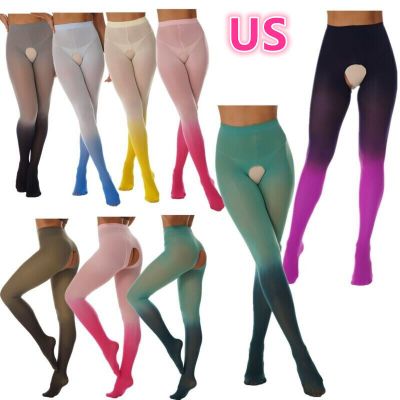 Woman Sheer Hollow Out Thigh High Pantyhose Tight Gradient Color Footed Stocking