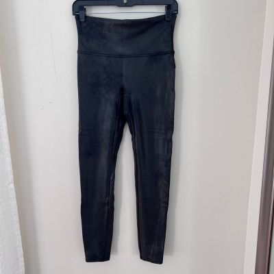 Spanx High Waisted Faux Leather Leggings Shiny Black Compression Pants L/G