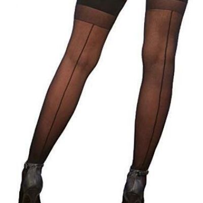 Women's Thigh-High Stockings with Back Seam One Size Black