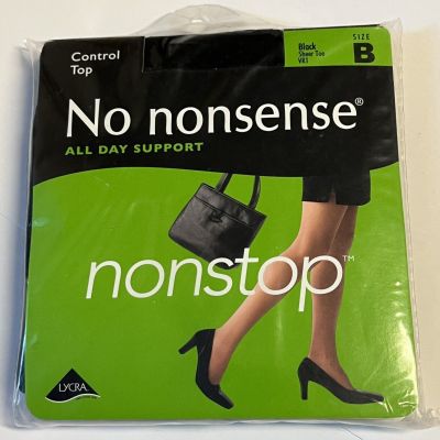 NEW No Nonsense Nonstop pantyhose size B control top Black sheer toe