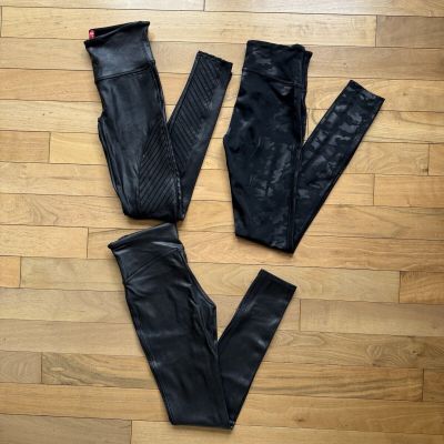 SPANX Small LOT of Three Leggings Slimming Shiny Camo Animal Print Black Moto