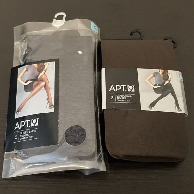 Pair Of Apt 9 Tights Control Top Black Sheer Microfiber Brown Size Small Work