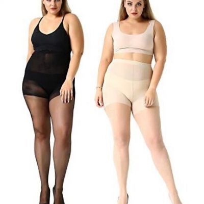 Plus Size Pantyhose Sheer Tights for Women 2 XX-Large Sheer: Black+natural