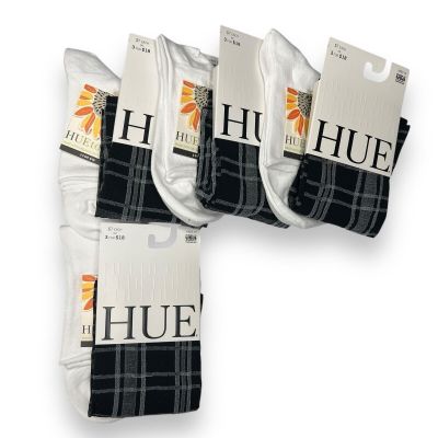 HUE Black Plaid Knee Hi White Roll Top Variety One Size 8 Pairs