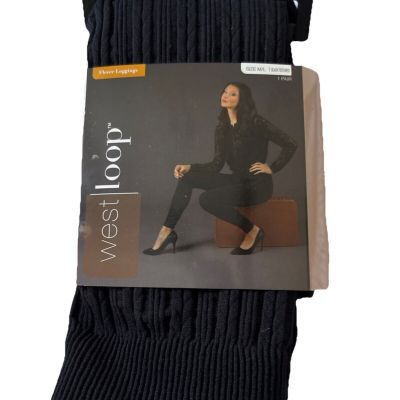 West Loop Women's Sz M/L Black Fleece Lined Textured Soft Leggings New