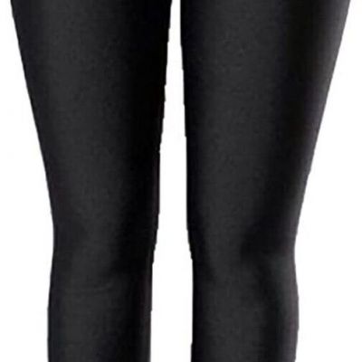 High-Waisted Black Shiny Fur Lined Winter Leggings For Women Size L