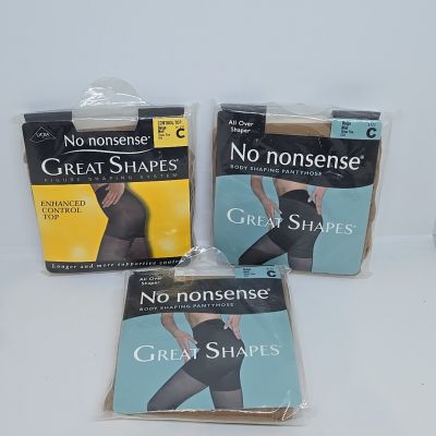LOT Womens No Nonsense Body Fogure Shapping Great Shapes Panty Hose Beige Size C