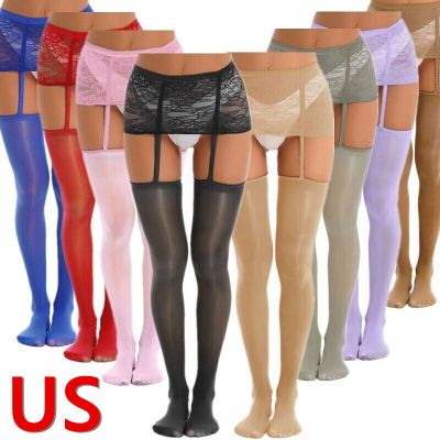 US Women Semi See Through Lace Tights Garter Belt Stockings Lace Trim Pantyhose