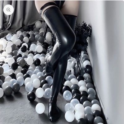 Women's Sexy Long Spandex Latex Rubber High Thigh Stockings Pantyhose Long Socks