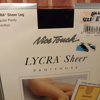 Sears Nice Touch Pantyhose Knit Waistband Sheer Leg Sandalfoot Toe Sz: E Black
