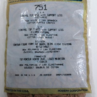 1 x Silkies Queen NUDE 751 Control Top Hose w/ Support Legs USA Made Vtg