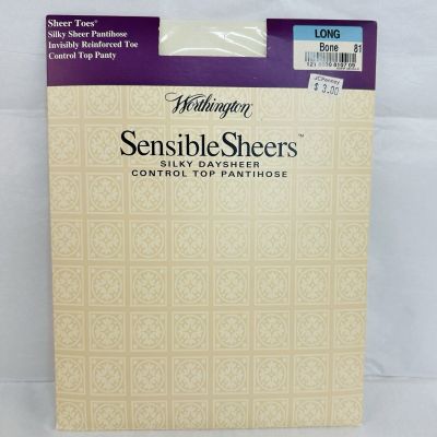 Vtg NEW Worthington Silky Sheer Pantyhose Support Control Top Bone Sz Long NOS