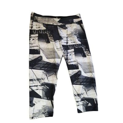 Adidas Leggings Women Sz M Climalite Graphic Print Crop Black White Athleisure