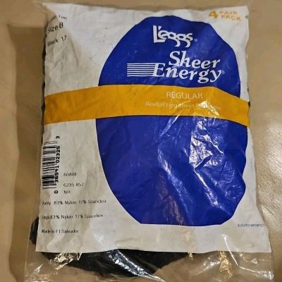 L'eggs Sheer Energy 2007 Black REG Revitalizing Pantyhose 4 Pairs IMPERFECT B