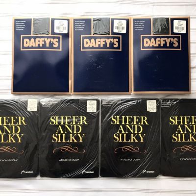 7 VINTAGE 1990s DAFFY'S SHEER & SILKY Hosiery JET BLACK Stockings SMALL Sz A NIB