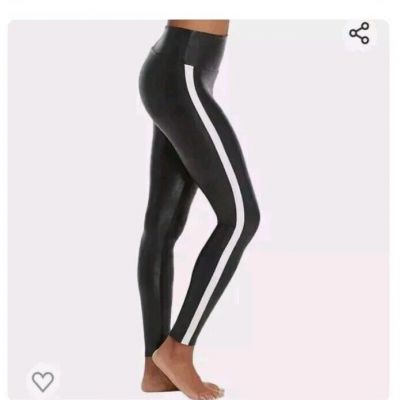 Spanx Faux Leather Stripe Leggings Size 3X NWT Black White Stripe $110