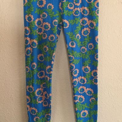 Lularoe Leggings Bright Blue Daisy Floral 60s Colors Mod Style Retro HTF OS