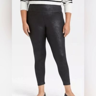 NWT Ava + Viv Plus Size Black Faux Leather Leggings High Waist Ankle - Size 3XL