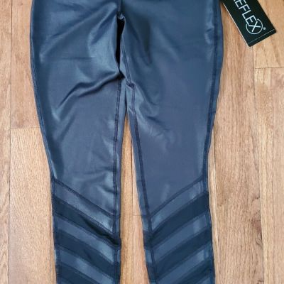 REFLEX BLACK ATHLETIC LEGGINGS WITH SHEER MESH ACCENTS ON LOWER LEG sz SMALL NWT