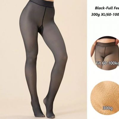Fleece Lined Tights Women Sheer Fake Translucent Winter Thermal Pantyhose