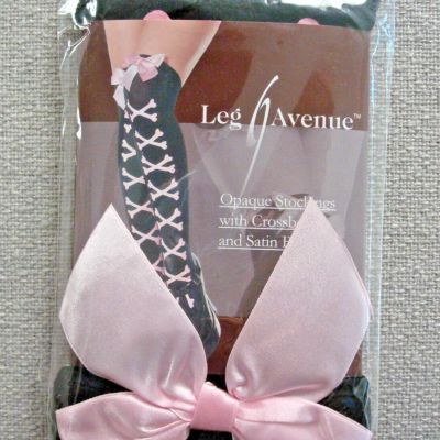 PARTY COSTUME FUN PINK CROSS BONE PRINT  BOW PIRATE WENCH OPAQUE STOCKINGS NEW