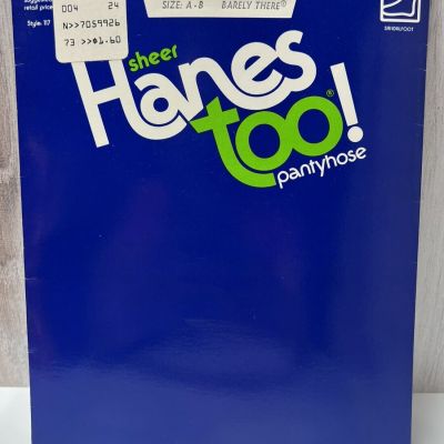Vintage NOS Sheer Hanes Too! Pantyhose Barely There Size A-B Dated 1982