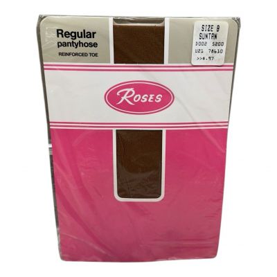 Vintage Roses Regular Pantyhose Suntan Size B Reinforced Toe Nylon Spandex