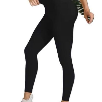 High Waist Yoga Leggings, Black Workout Pants with Ribbed Detail, Tummy Control