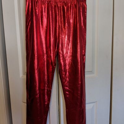 Feeling Festive Sz M Red Shiny Holiday Leggings NWT Valentines