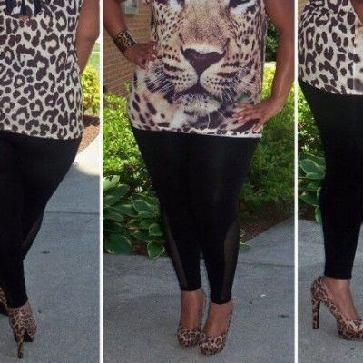 Plus Size ASOS Curve Women's Black Leggings w/ Sheer Inserts on Legs Size 20