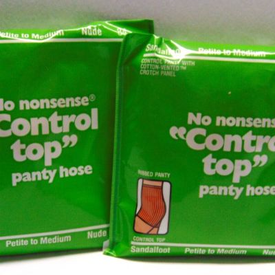 2pr New 1980s No Nonsense Ultra Sense Pantyhose Control Top Petite - Med Nude