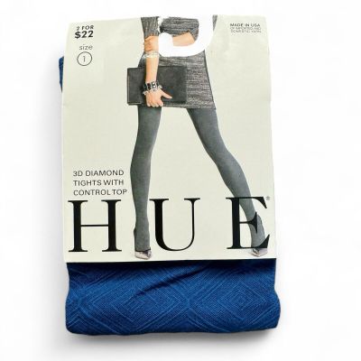 Hue Womens 3D Diamond Tights Size 1 Imperial Blue 1 Pair New