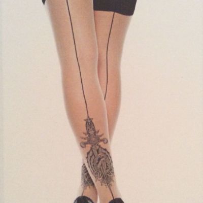 Christian Audiger Sexy Black Thigh High Fashion Tights Medium Geometric