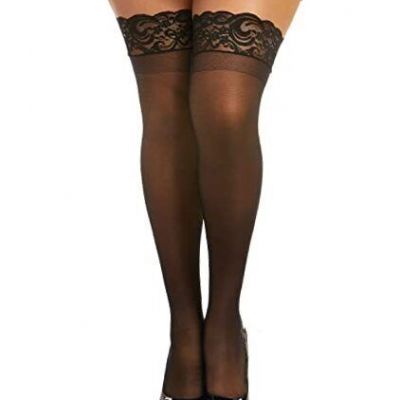 womens Sheer Thigh High Socks One plus Size Queen Black